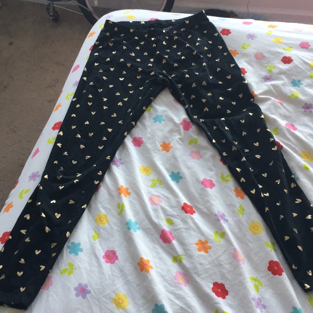 Gold heart black leggings